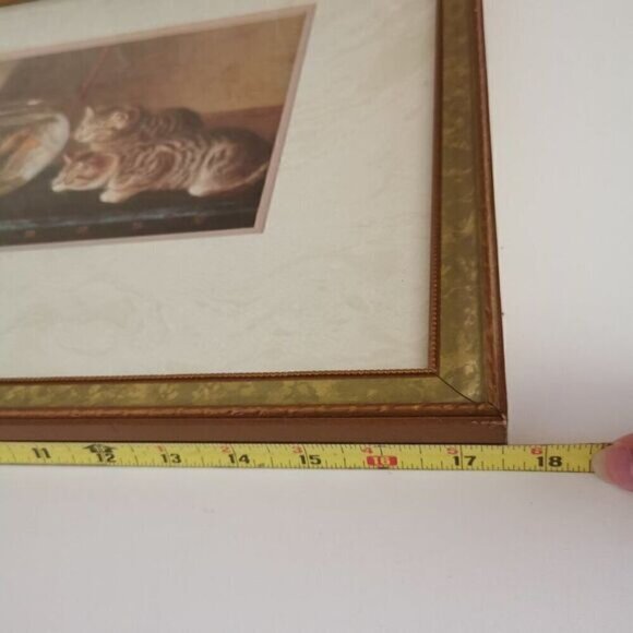 Vintage Curious Kittens Framed Print 15.5" x 17.5" Couldery Art "Fishing Party" - Picture 6 of 10